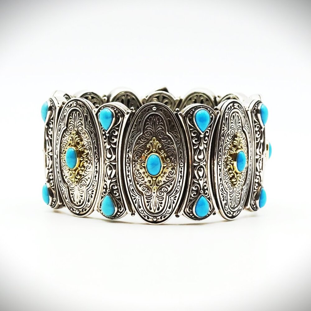 KONSTANTINO Sterling Silver 18K Gold Turquoise Wide Bangle Bracelet 149 Grams - Picture 6 of 15